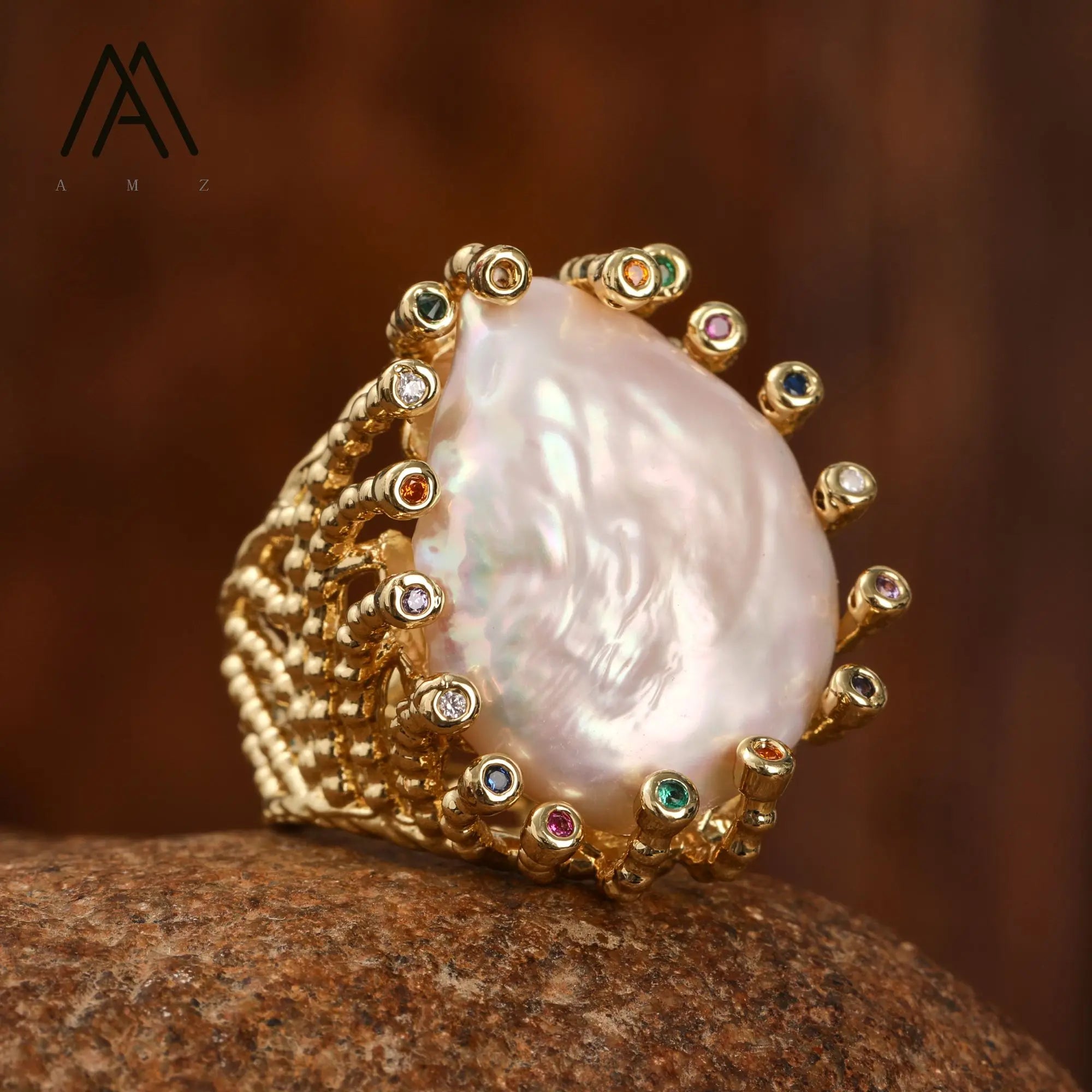 18K Gold-Plated Natural Gemstone Statement Ring – Healing Crystal Jewelry