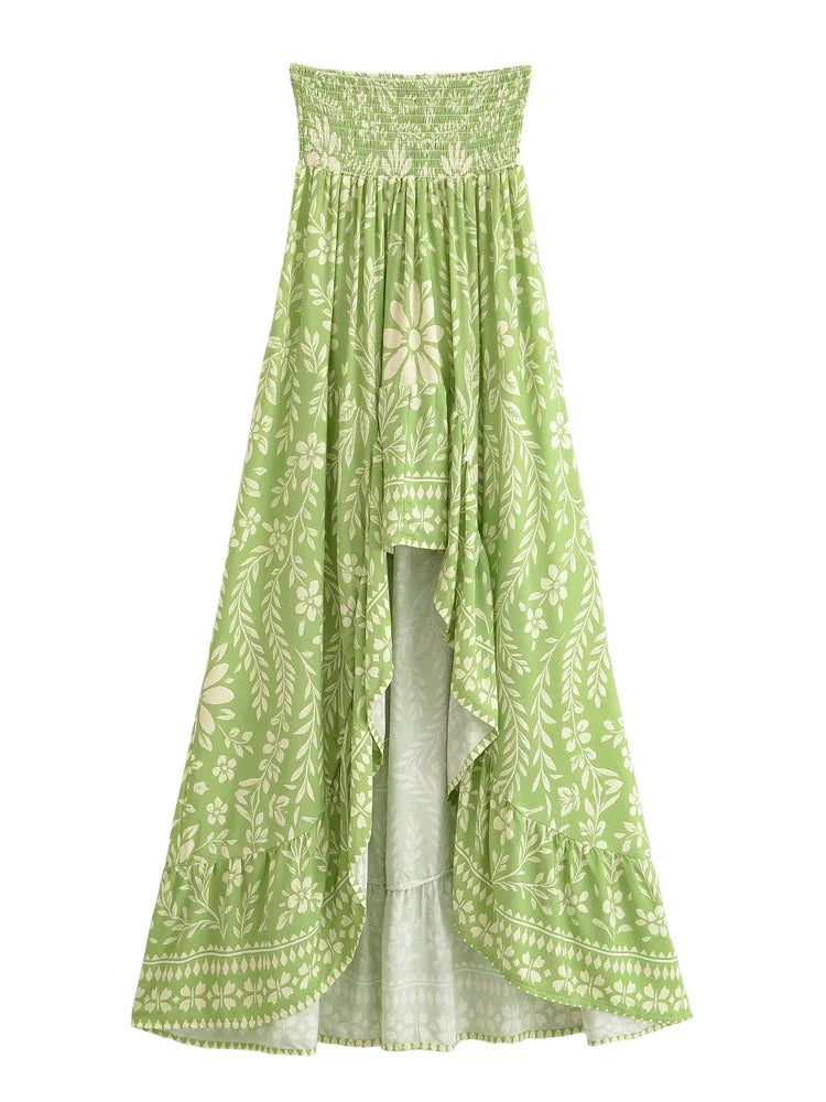 Floral Print High-Low Boho Maxi Skirt