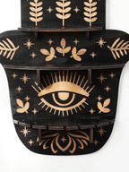 Hamsa Hand Crystal Wall Shelf – Evil Eye Wooden Display