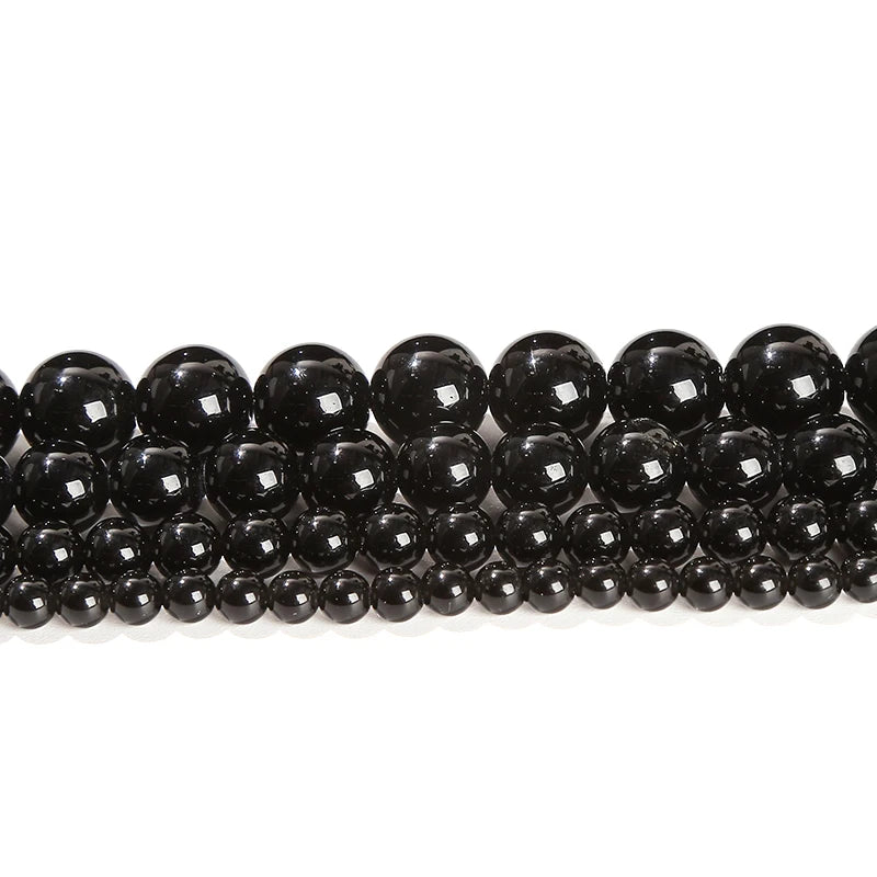 Black Obsidian Round Beads — Natural Stone for Jewelry Making