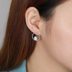 Larimar Open Circle Stud Earrings, 925 Sterling Silver