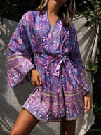 Purple Paisley Short Kimono Robe