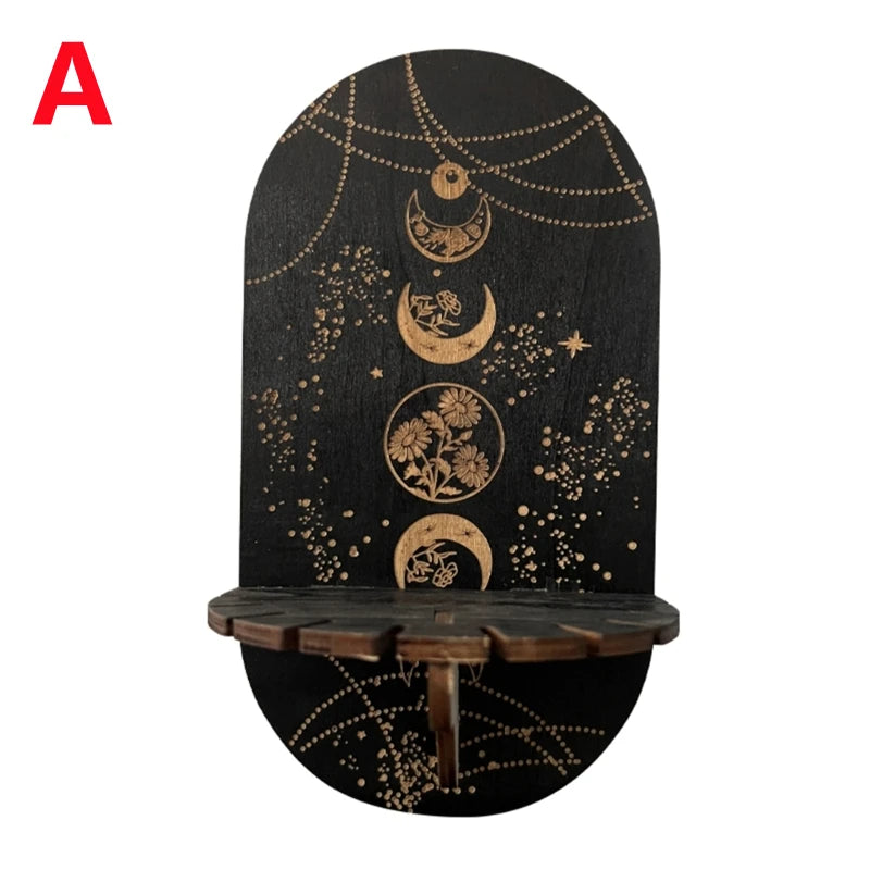 Zodiac & Celestial Crystal Pendulum Display Stand – Arch Wood Wall Shelf