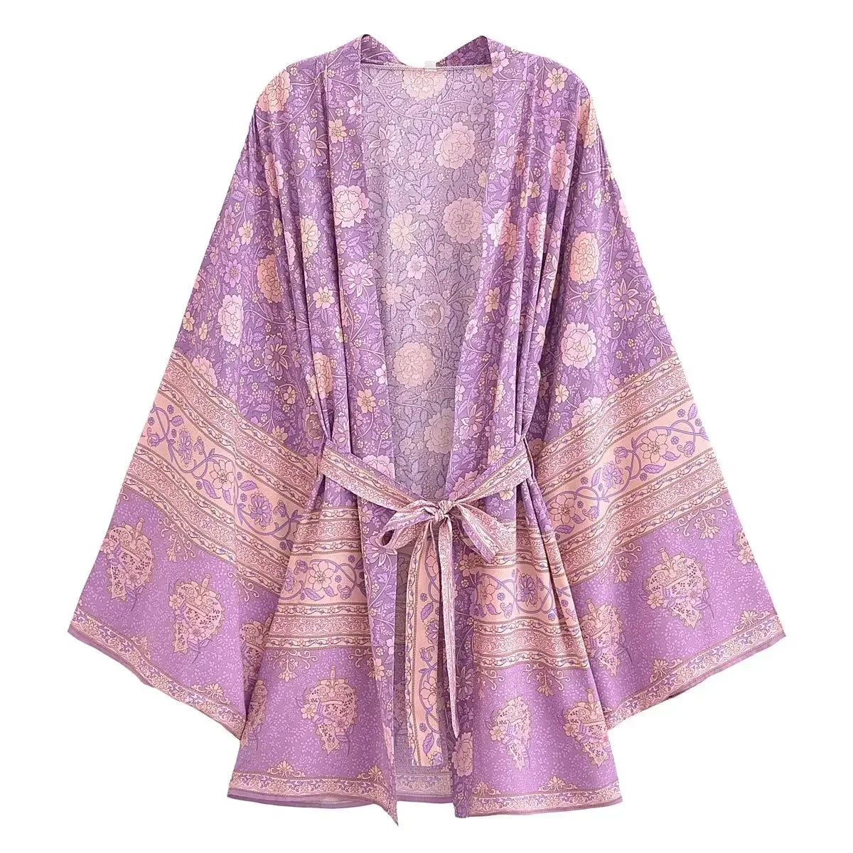 Boho Floral Batwing Short Kimono Robe