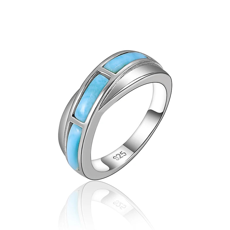 Larimar Geometric Bezel 925 Sterling Silver Ring