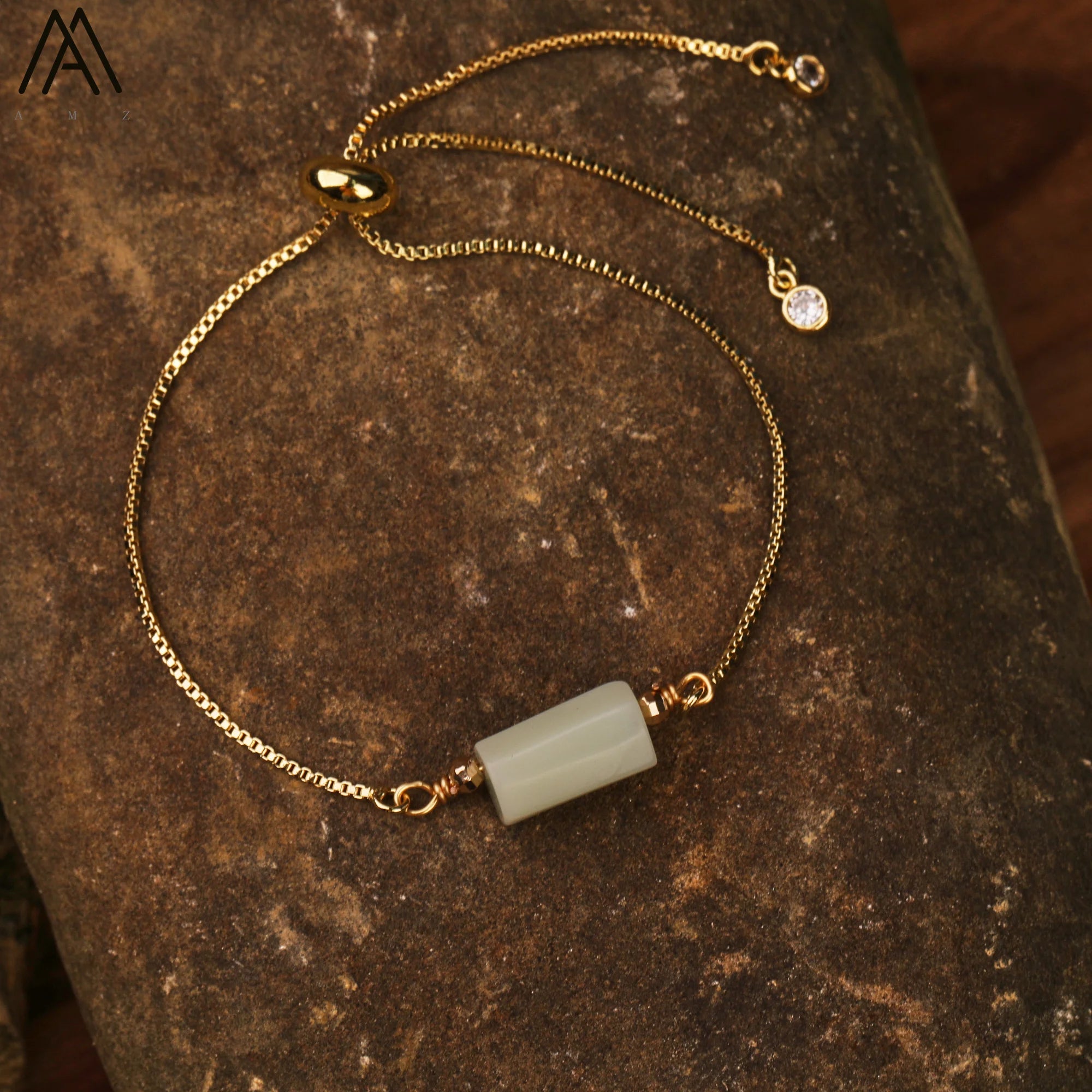Natural Gemstone Single-Bead Bracelet – Gold-Plated Crystal Jewelry for Women