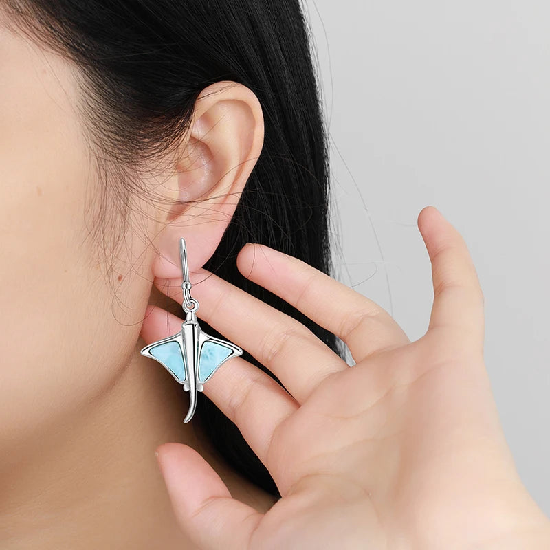 Larimar Stingray Drop Earrings, 925 Sterling Silver