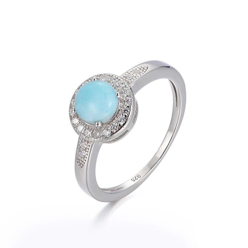 Larimar Round Halo Ring in 925 Sterling Silver