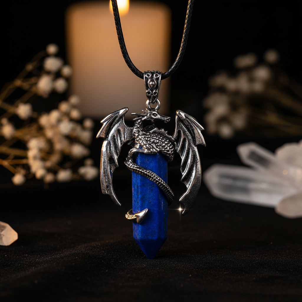 Dragon Crystal Point Pendant Necklace — Natural Gemstone Talisman