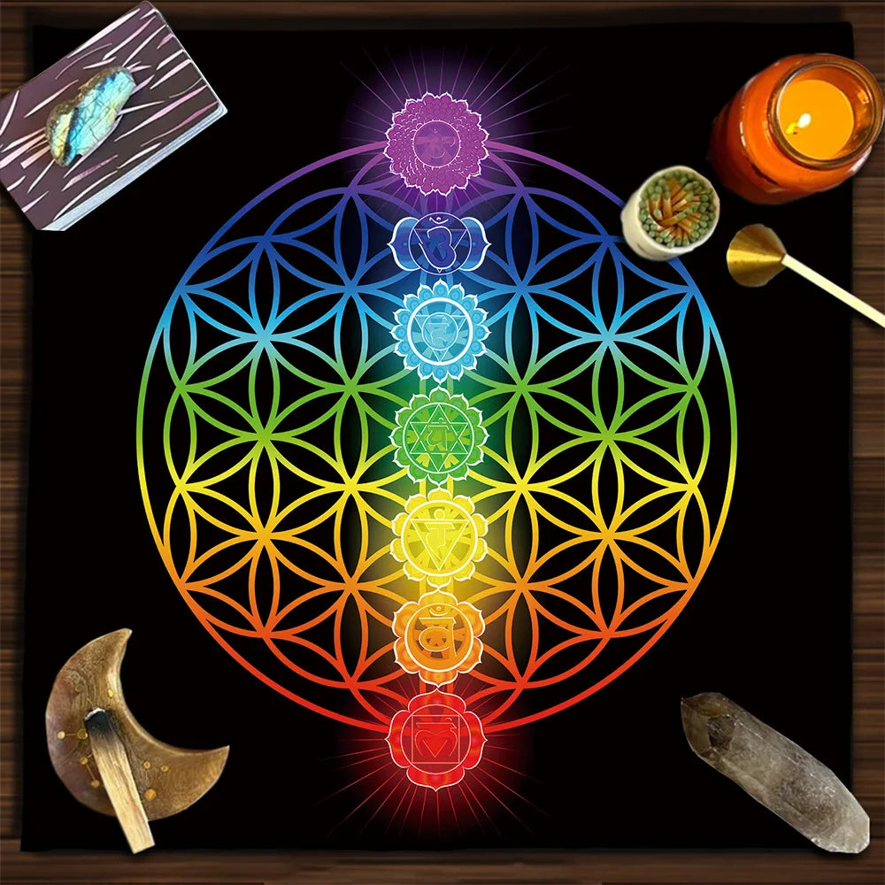 Rainbow Flower of Life Altar Cloth — Sacred Geometry Tarot Mat