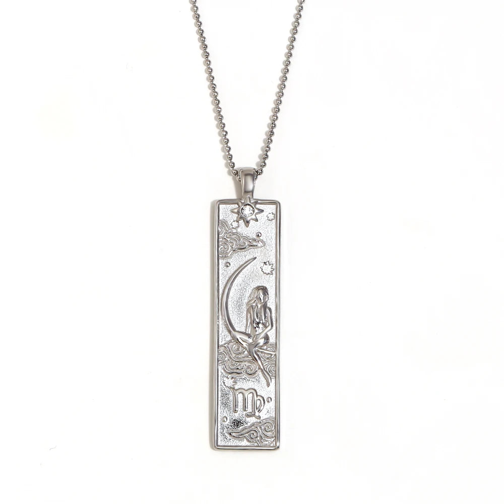 Zodiac Bar Pendant Necklace — 18K Gold & Silver Rectangle Star Sign