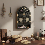 Moon Phase & Tree of Life Crystal Display Cabinet – Large Wooden Arch Wall Shelf