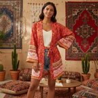 Boho Floral Batwing Short Kimono Robe