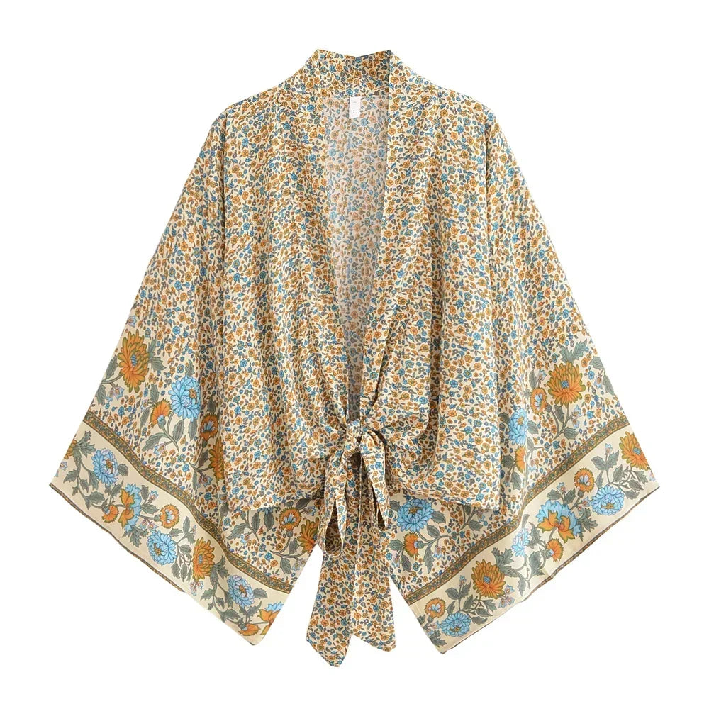 Floral Rayon Boho Kimono Beach Cover-Up