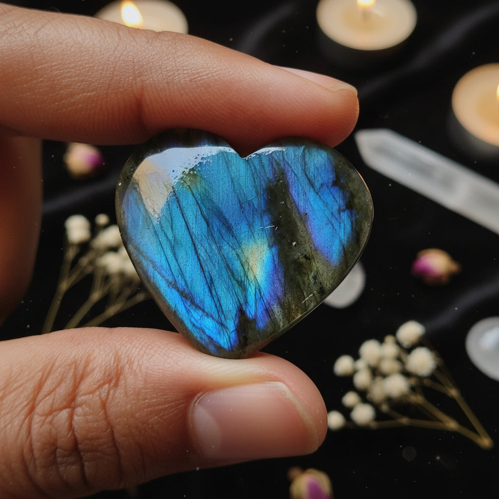 Labradorite Heart Cabochon Set | Natural Flashy Stone