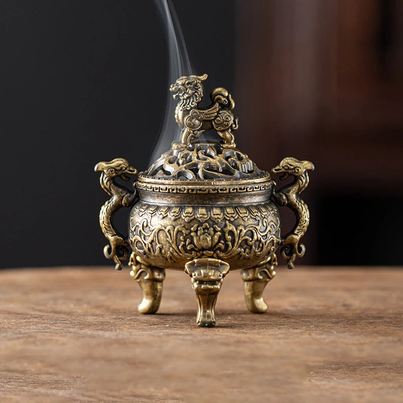Vintage Alloy Incense Burner — Hollow Three-Legged Censer