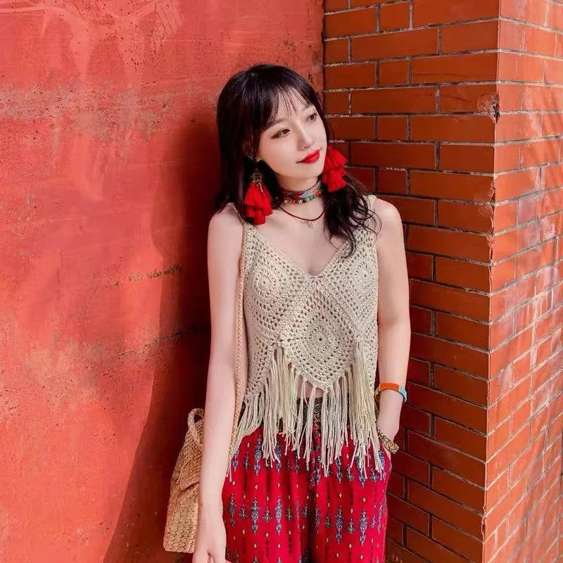 Boho Crochet Fringe Crop Top