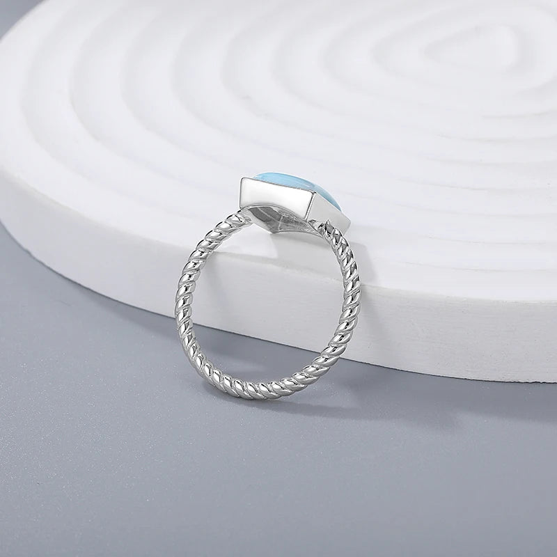 Larimar Square Bezel Rope Ring in 925 Sterling Silver