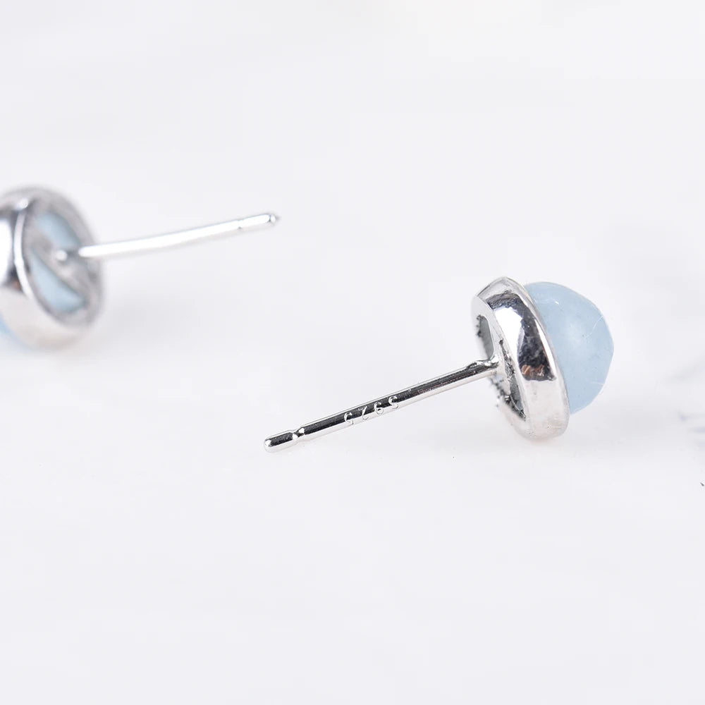 Aquamarine Round Stud Earrings | 925 Sterling Silver
