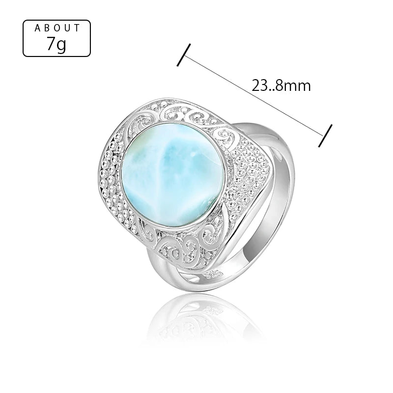 Larimar Filigree Statement Ring in 925 Sterling Silver