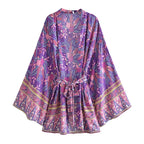 Purple Paisley Short Kimono Robe
