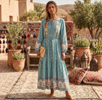 Boho Floral Maxi Dress with Long Sleeves