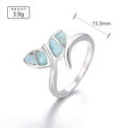 Larimar Leaf Cluster Open Ring in 925 Sterling Silver