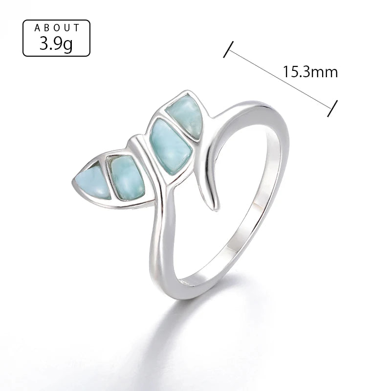 Larimar Leaf Cluster Open Ring in 925 Sterling Silver