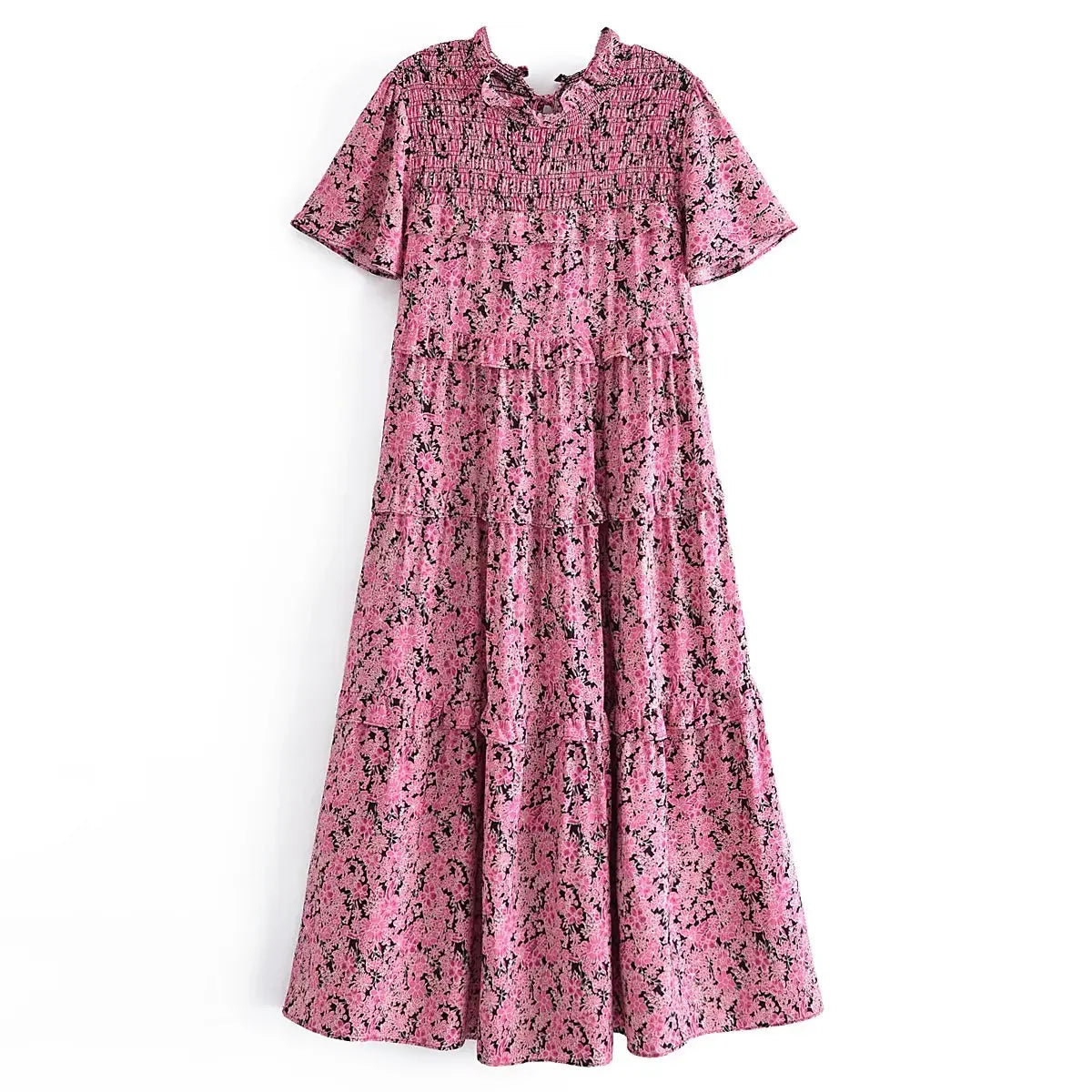 Ruffled Floral Boho Midi Dress