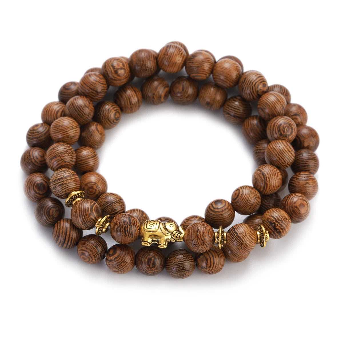 Wood Bead Buddha Om Lotus Charm Bracelet | Tibetan Mala Yoga Bracelet