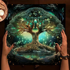 Tree of Life & Moon Phase Altar Cloth – Sacred Geometry Tarot Spread Mat