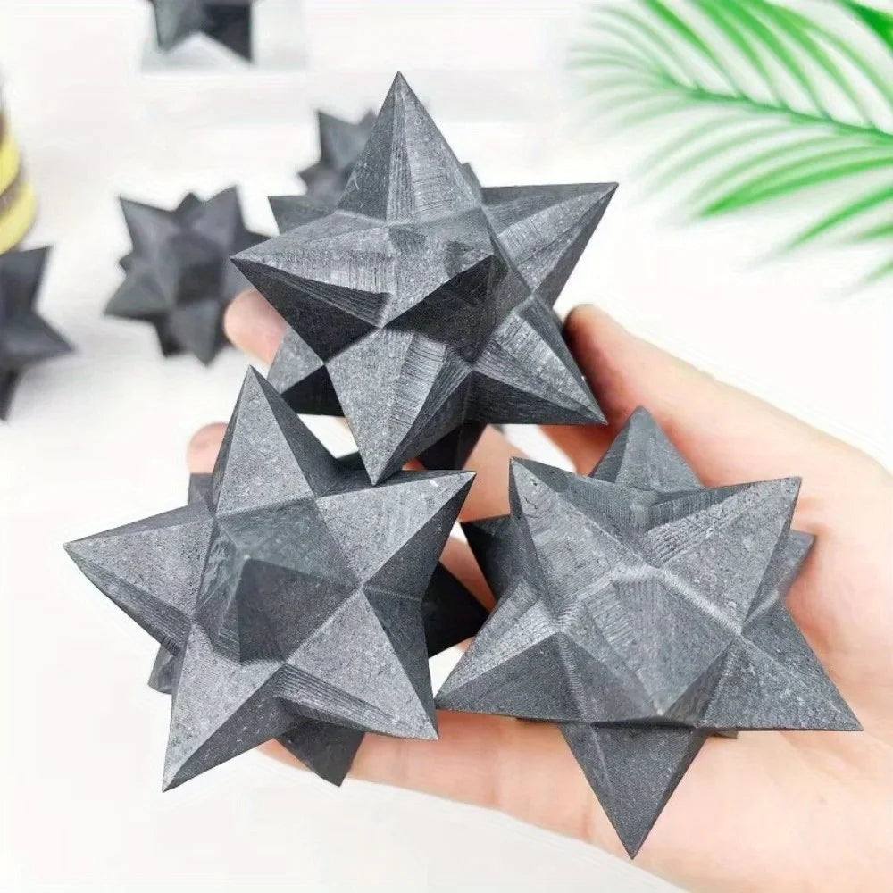 Shungite Merkaba Star | Hand-Carved Sacred Geometry Crystal