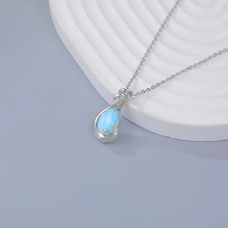 Larimar Teardrop Pendant Necklace, Dolphin Swirl