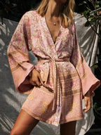 Blush Floral Kimono Robe – Short Boho Cover-Up