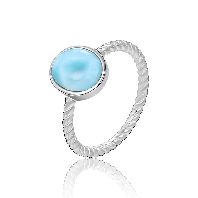 Larimar Oval Ring with Twisted Rope Band, 925 Sterling Silver