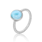 Larimar Oval Ring with Twisted Rope Band, 925 Sterling Silver