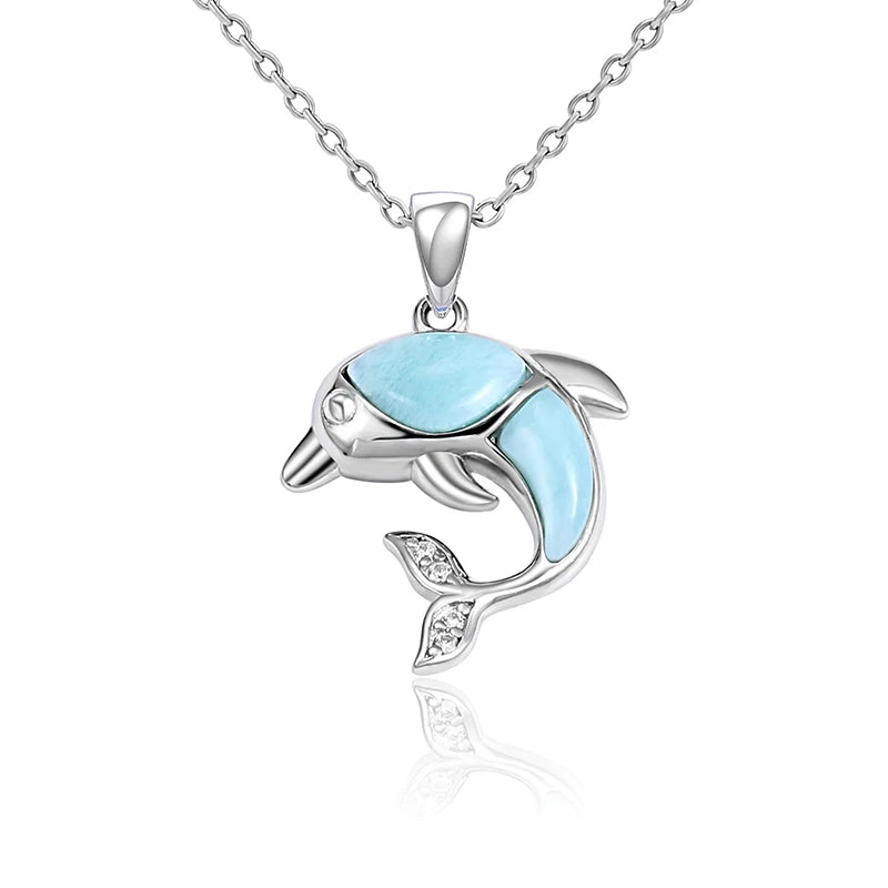 Larimar Dolphin Pendant Necklace, 925 Sterling Silver