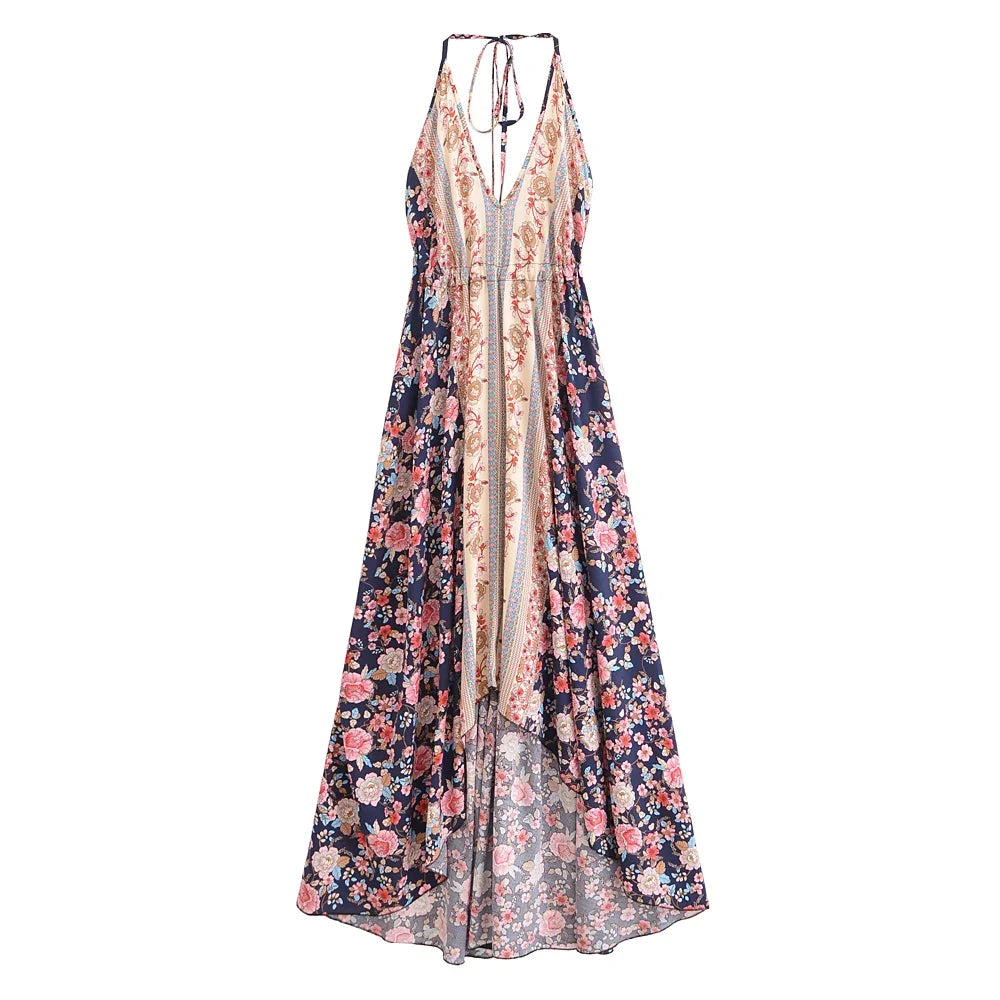 Bohemian Floral Open-Back High-Low Dress