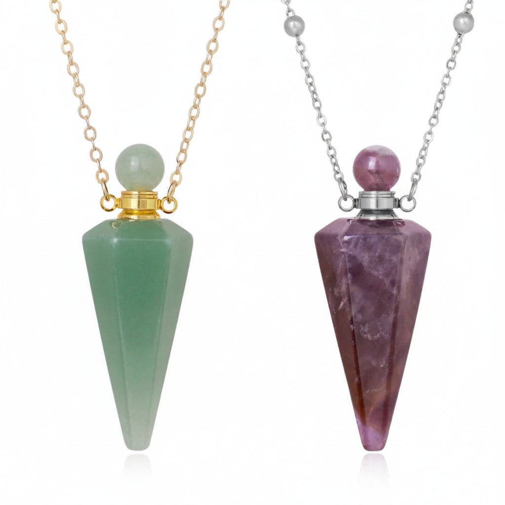 Crystal Essential Oil Diffuser Necklace — Natural Gemstone Healing Pendant