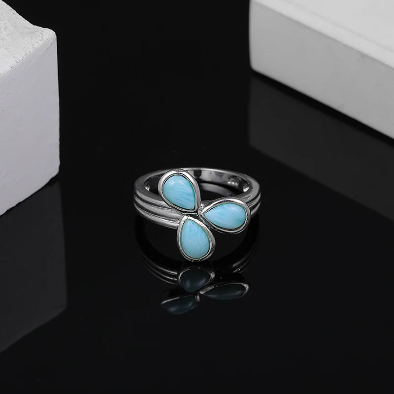 Larimar Three-Petal Clover Ring