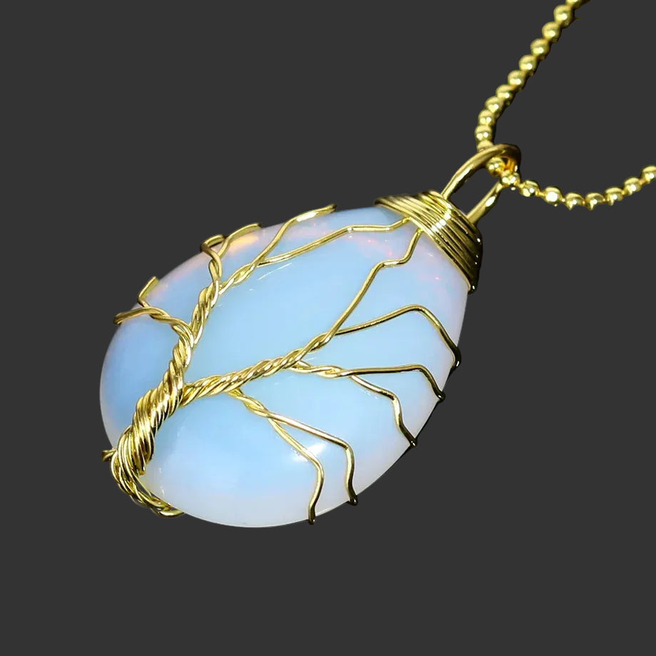 Tree of Life Crystal Necklace — Wire-Wrapped Natural Stone Pendant