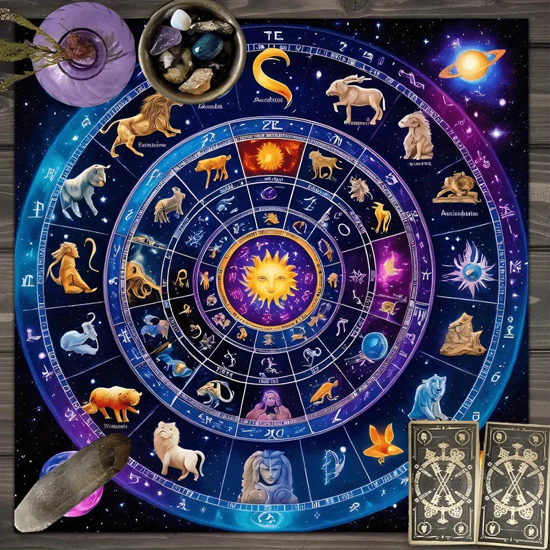 Celestial Zodiac Altar Cloth — 12 Signs Astrology Tarot Mat