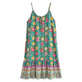 Floral Border Spaghetti Strap Boho Midi Dress