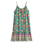 Floral Border Spaghetti Strap Boho Midi Dress