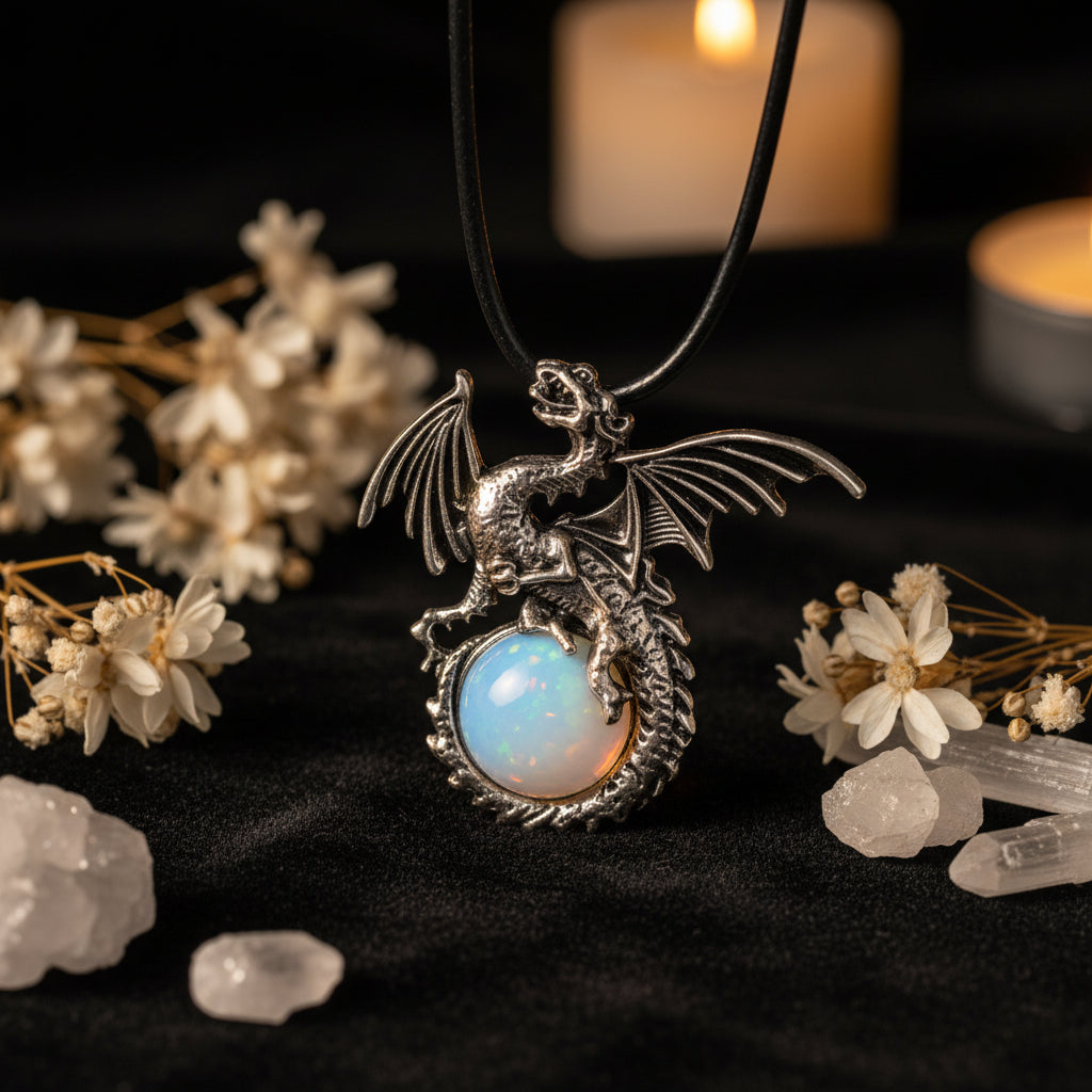Dragon Crystal Point Pendant Necklace — Natural Gemstone Talisman