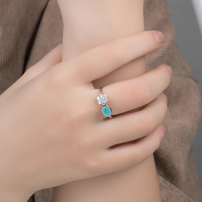 Larimar Toi et Moi Ring, 925 Sterling Silver