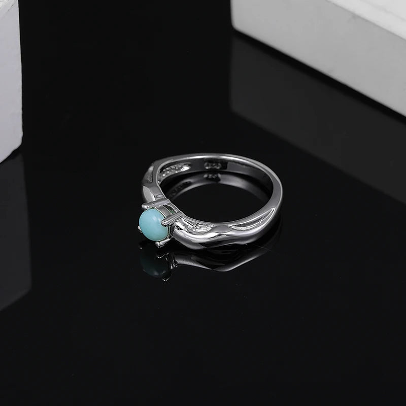 Larimar Molten Band Solitaire Ring in 925 Sterling Silver