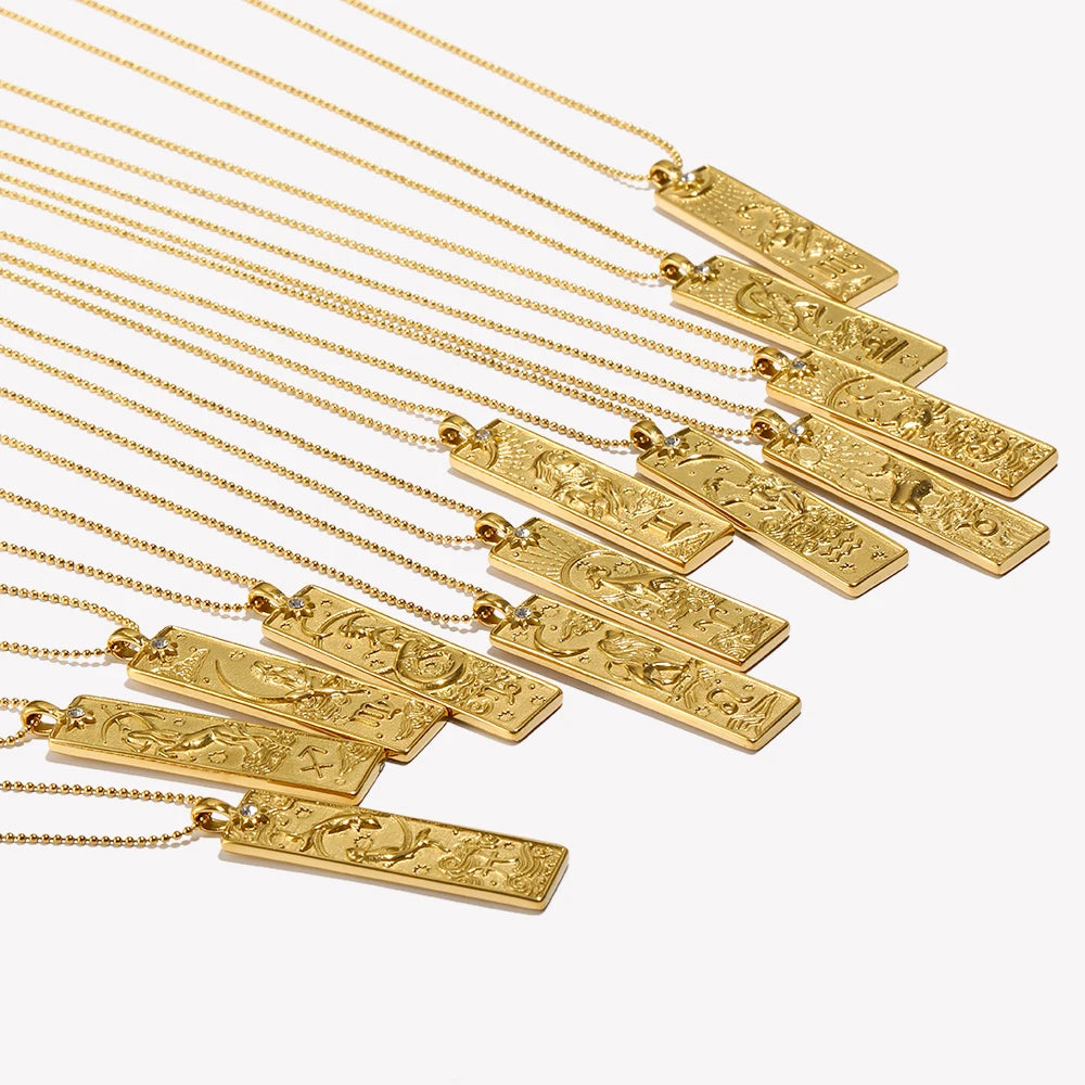 Zodiac Bar Pendant Necklace — 18K Gold & Silver Rectangle Star Sign