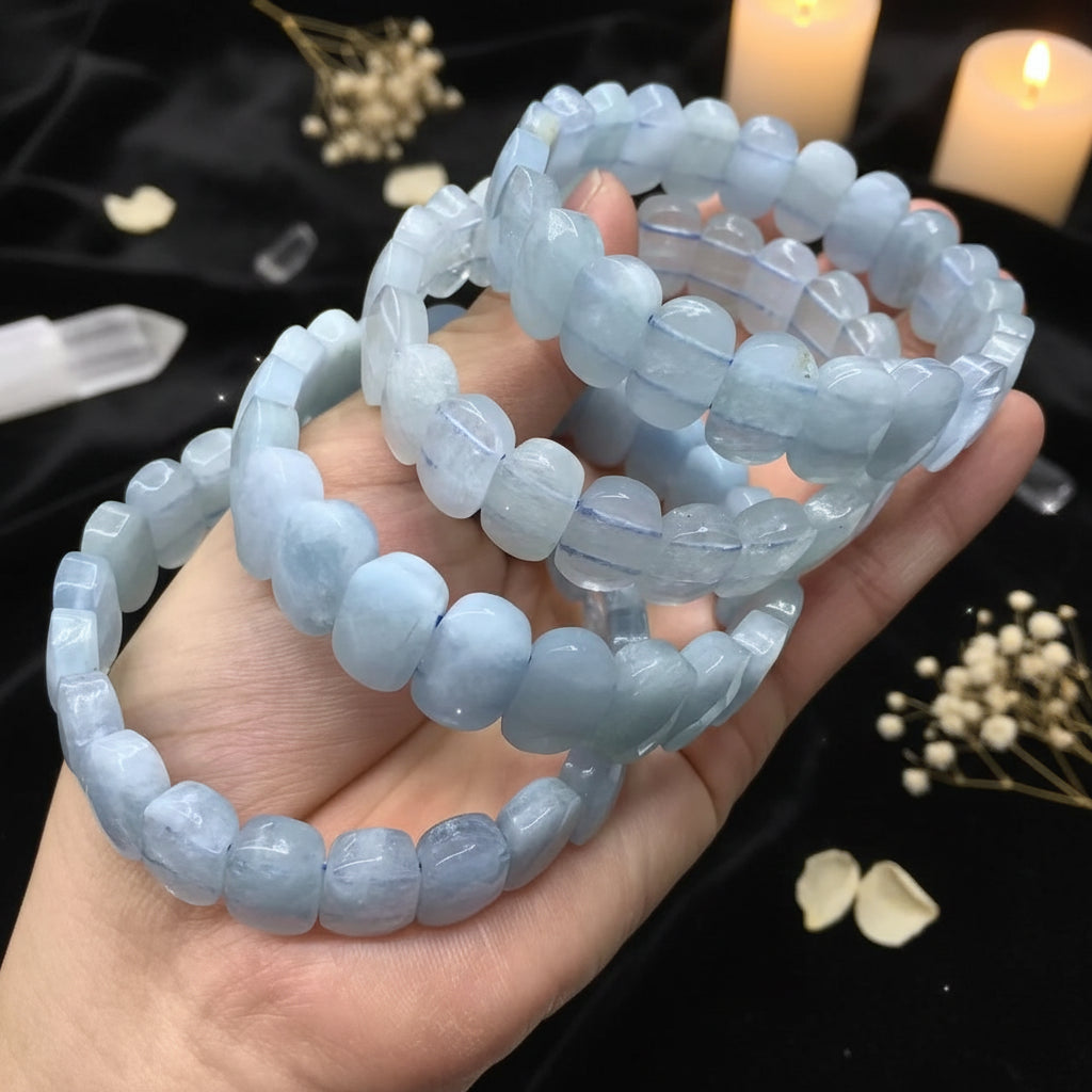 Aquamarine Beaded Strand Bracelet | Natural Gemstone