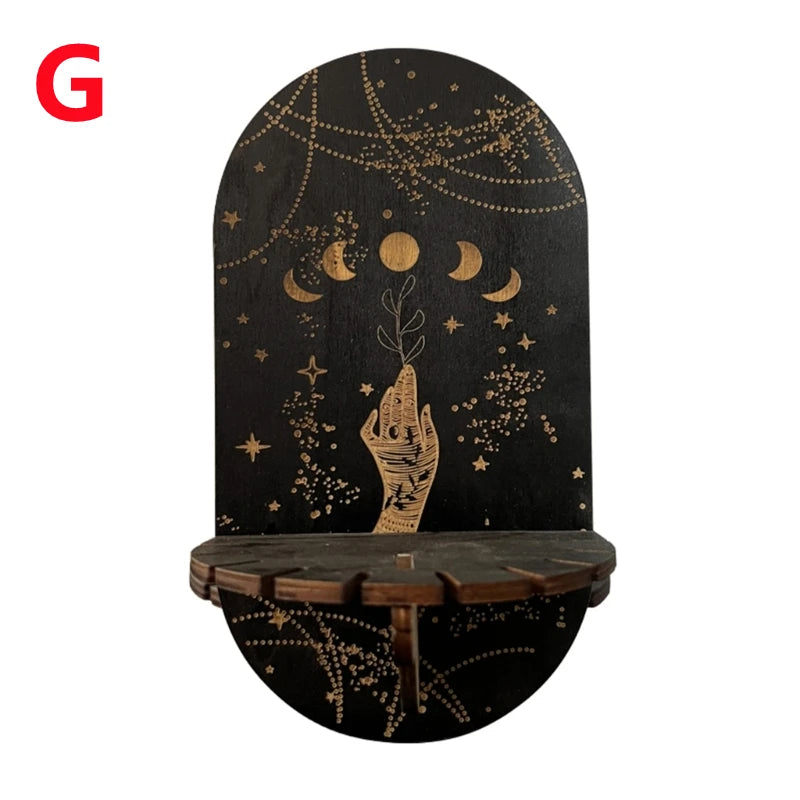 Zodiac & Celestial Crystal Pendulum Display Stand – Arch Wood Wall Shelf